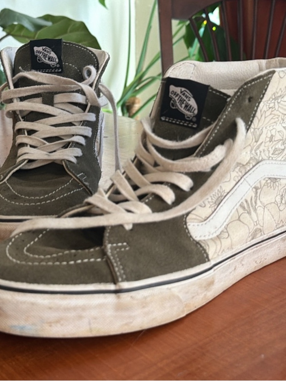 Vans Olive Green & White High-Top Skate Shoes